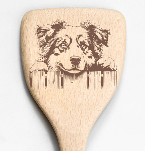Australian Shepherd Dog Peeking Over Fence Spatula