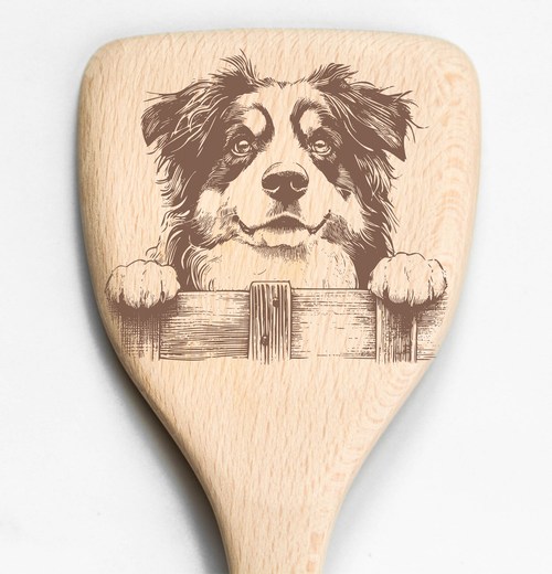 Australian Shepherd Dog Peeking Over Fence Spatula