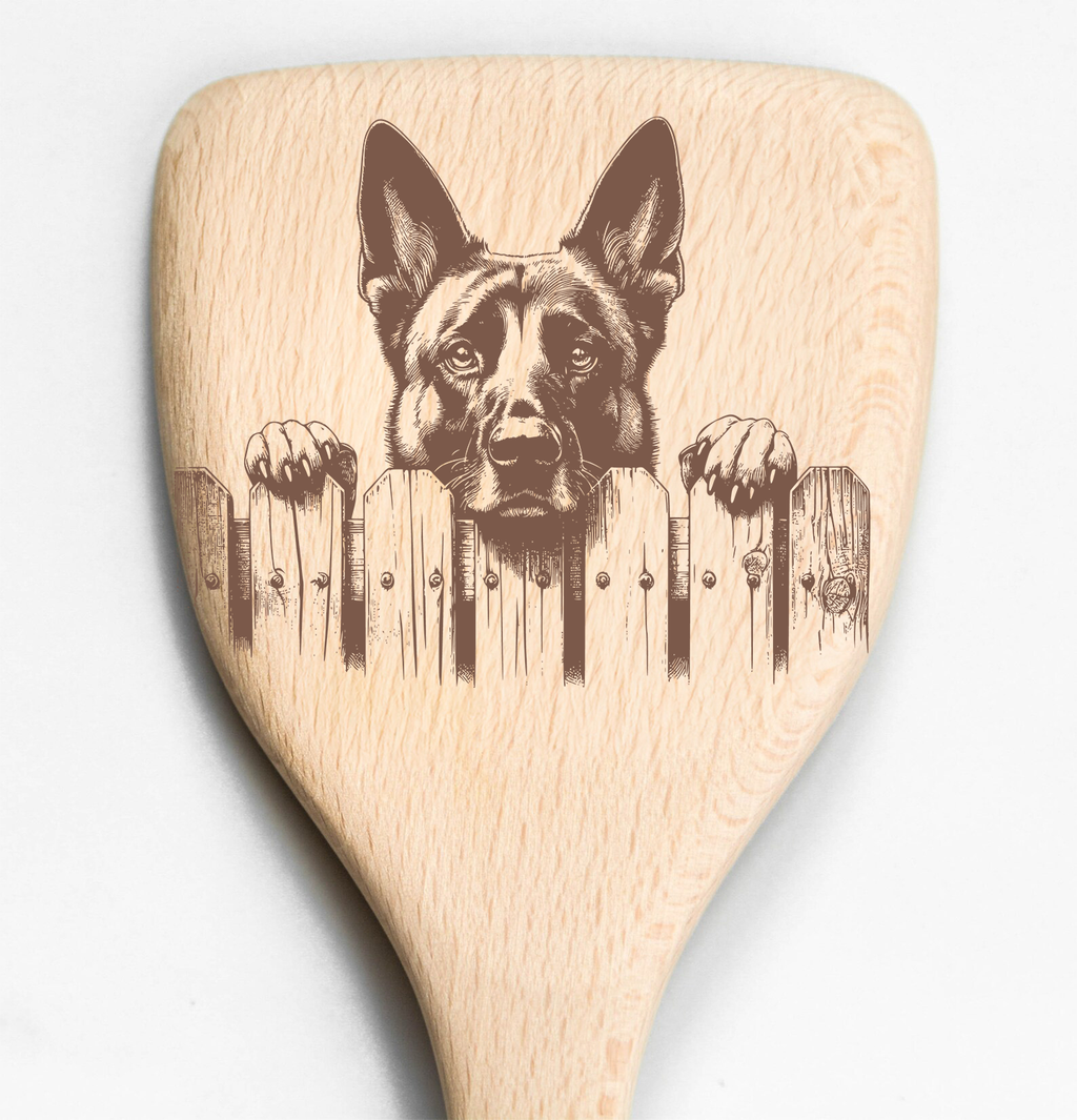 Belgian Malinois Peeking Over Fence Spatula
