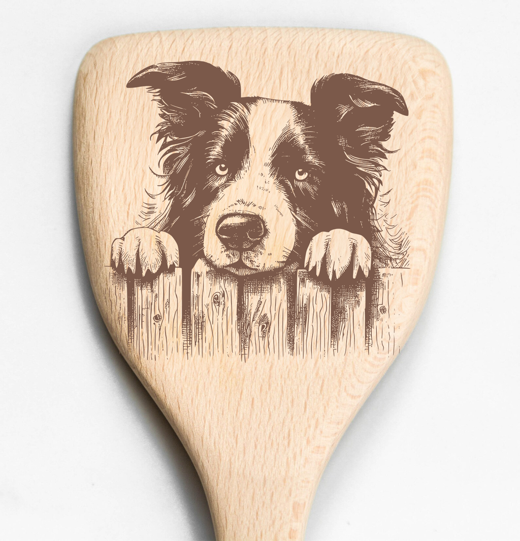 Border Collie Peeking Over Fence Spatula