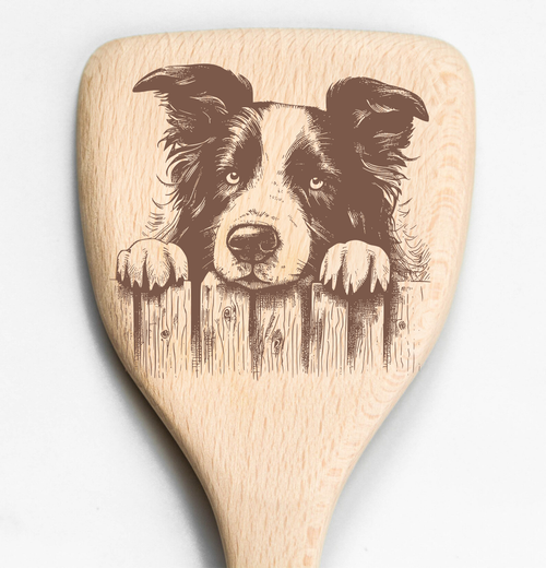 Border Collie Peeking Over Fence Spatula