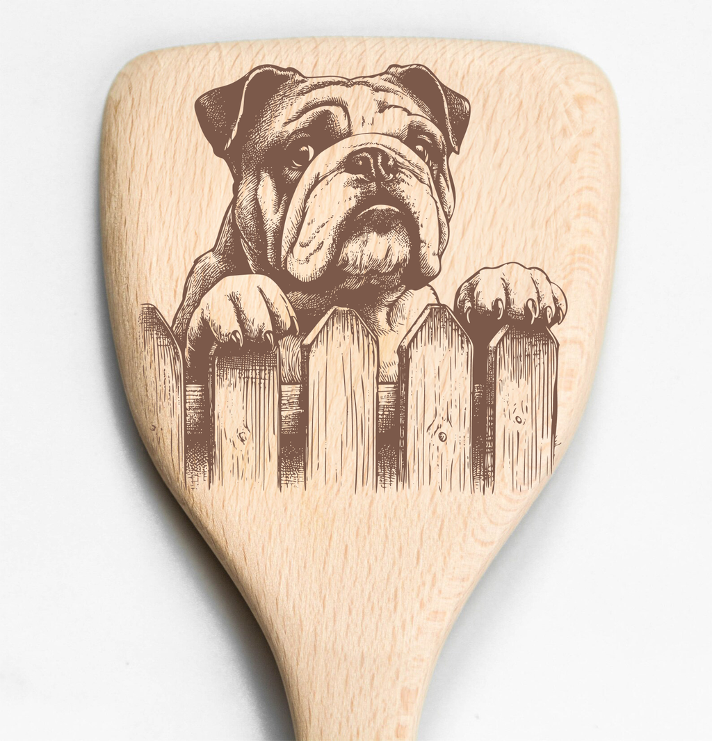 English Bulldog Peeking Over Fence Spatula