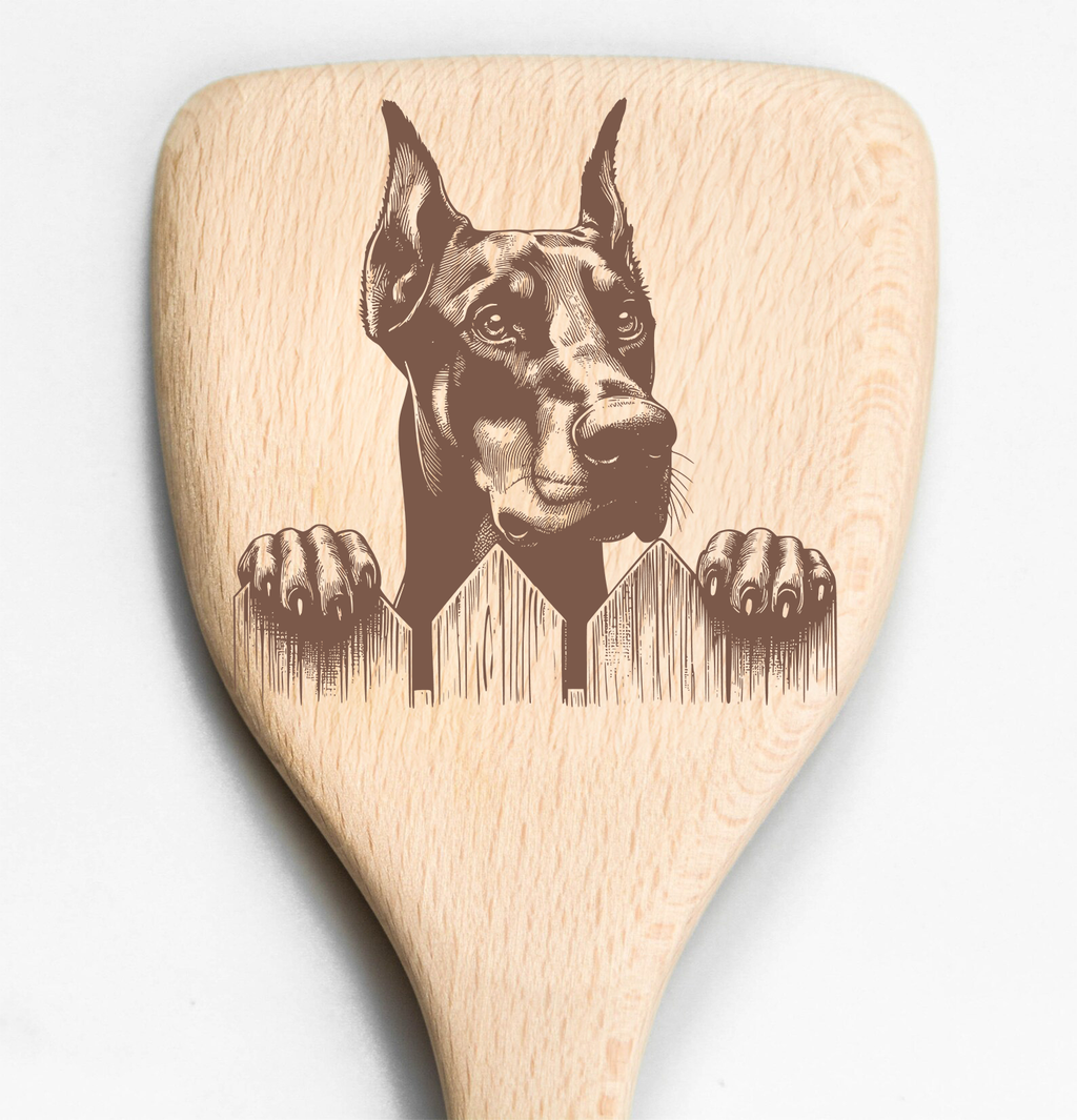 Doberman Peeking Over Fence Spatula