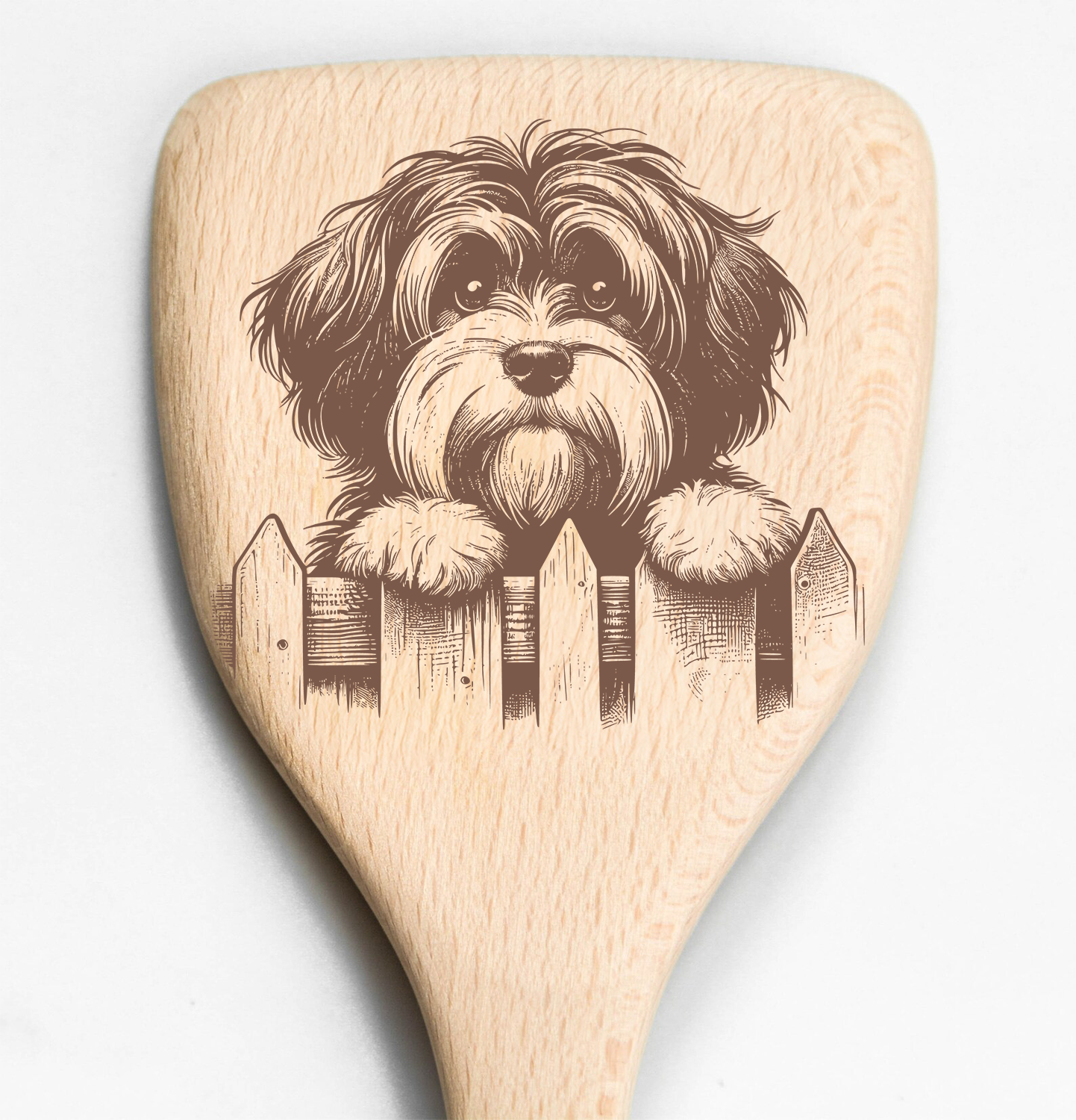 Havanese Dog Peeking Over Fence Spatula