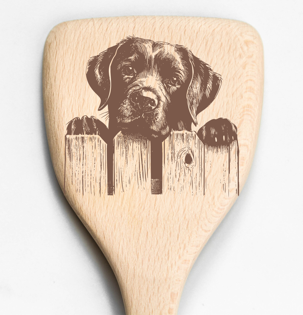 Chocolate Labrador Peeking Over Fence Spatula