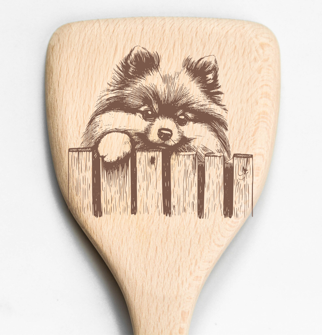 Pomeranian Peeking Over Fence Spatula