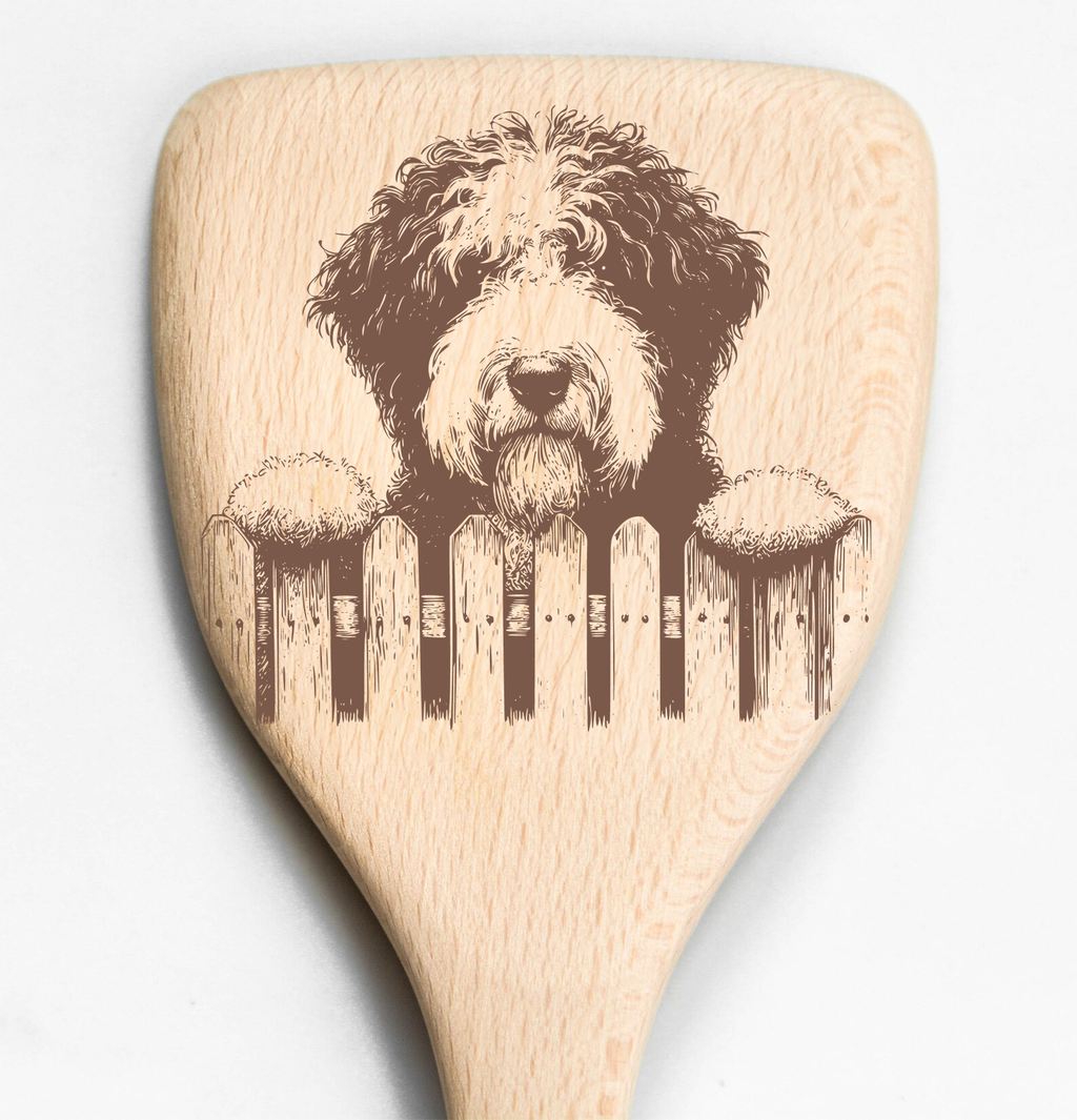 Old English Sheepdog Peeking Over Fence Spatula