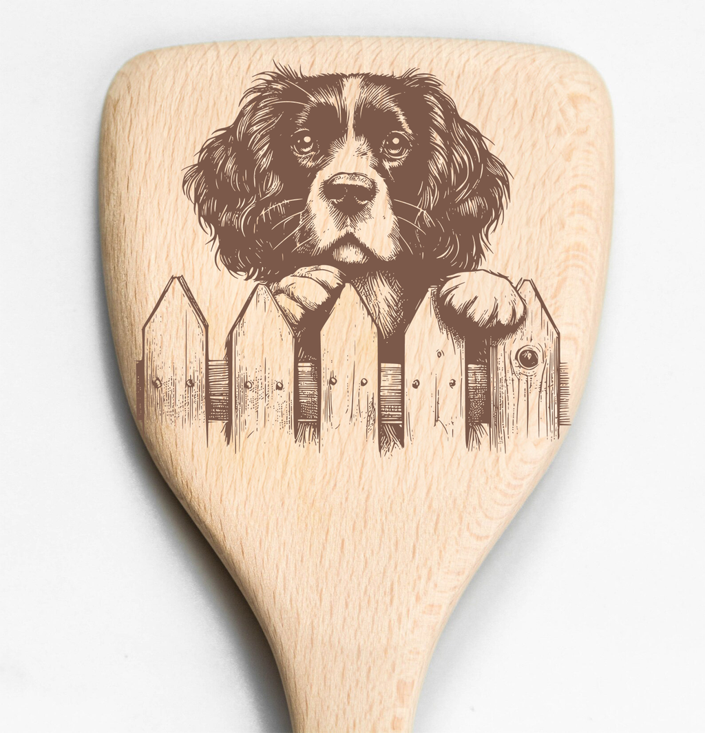 Springer Spaniel Peeking Over Fence Spatula