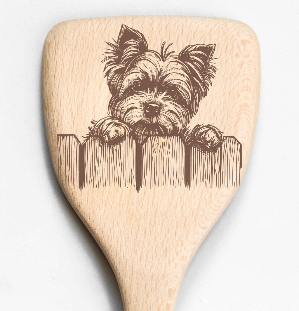 Yorkshire Terrier Yorkie Peeking Over Fence Spatula