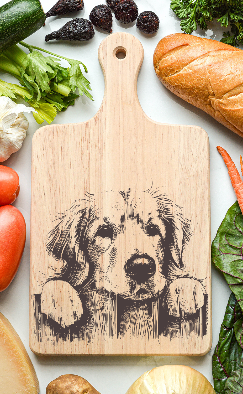 Golden Retriever Cutting Cheese Board