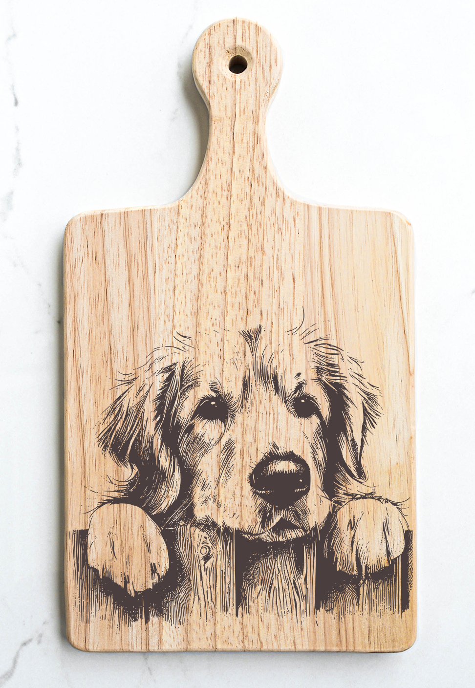 Golden Retriever Cutting Cheese Board