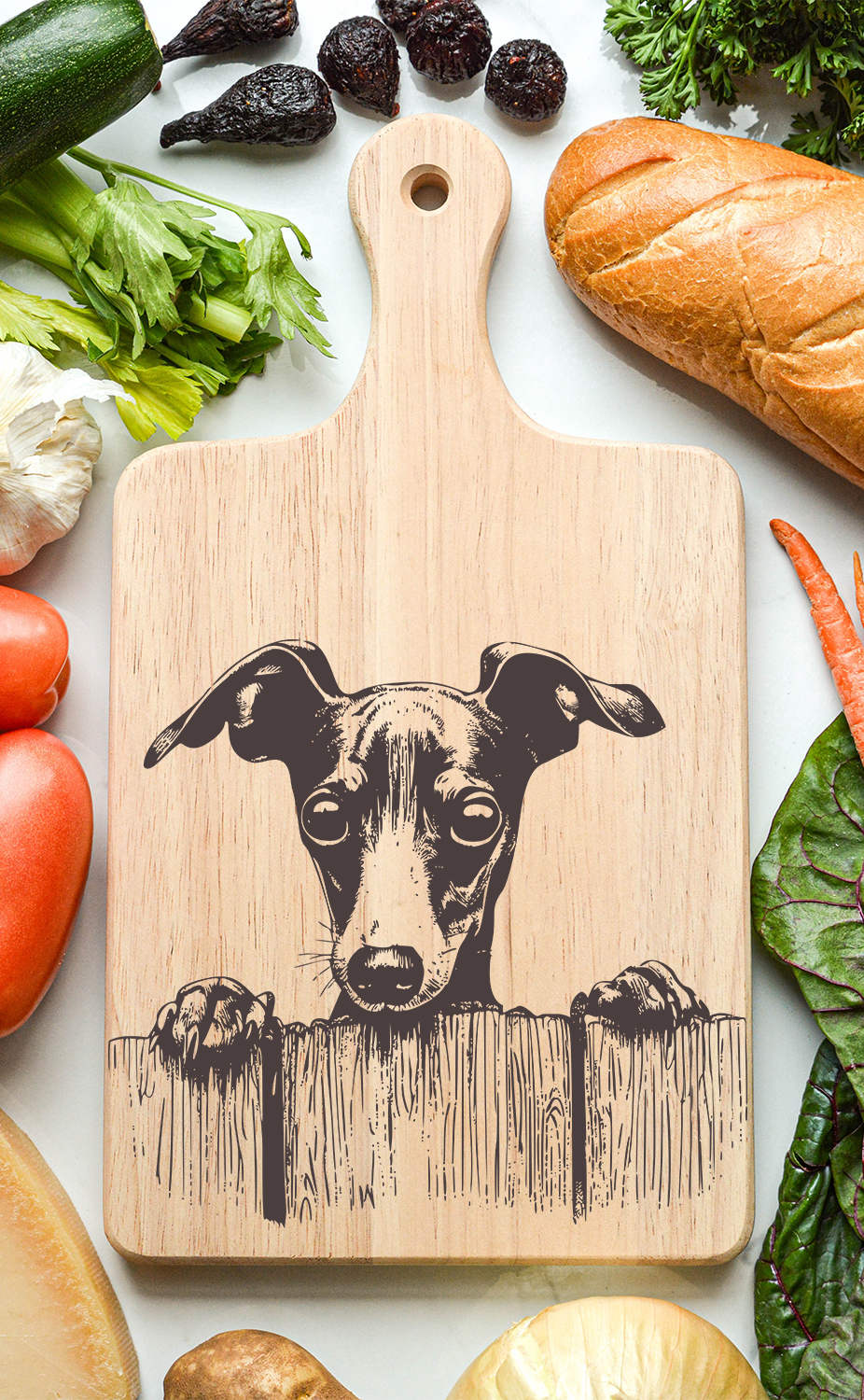 Italian Greyhound Cutting Cheese Board