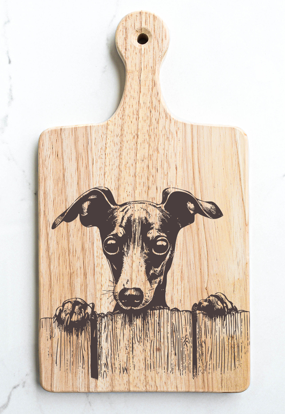 Italian Greyhound Cutting Cheese Board