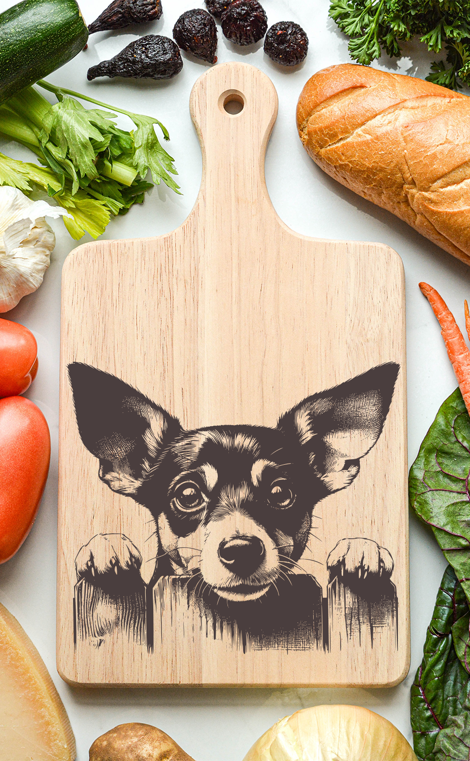 Rat Terrier Cutting Cheese Board