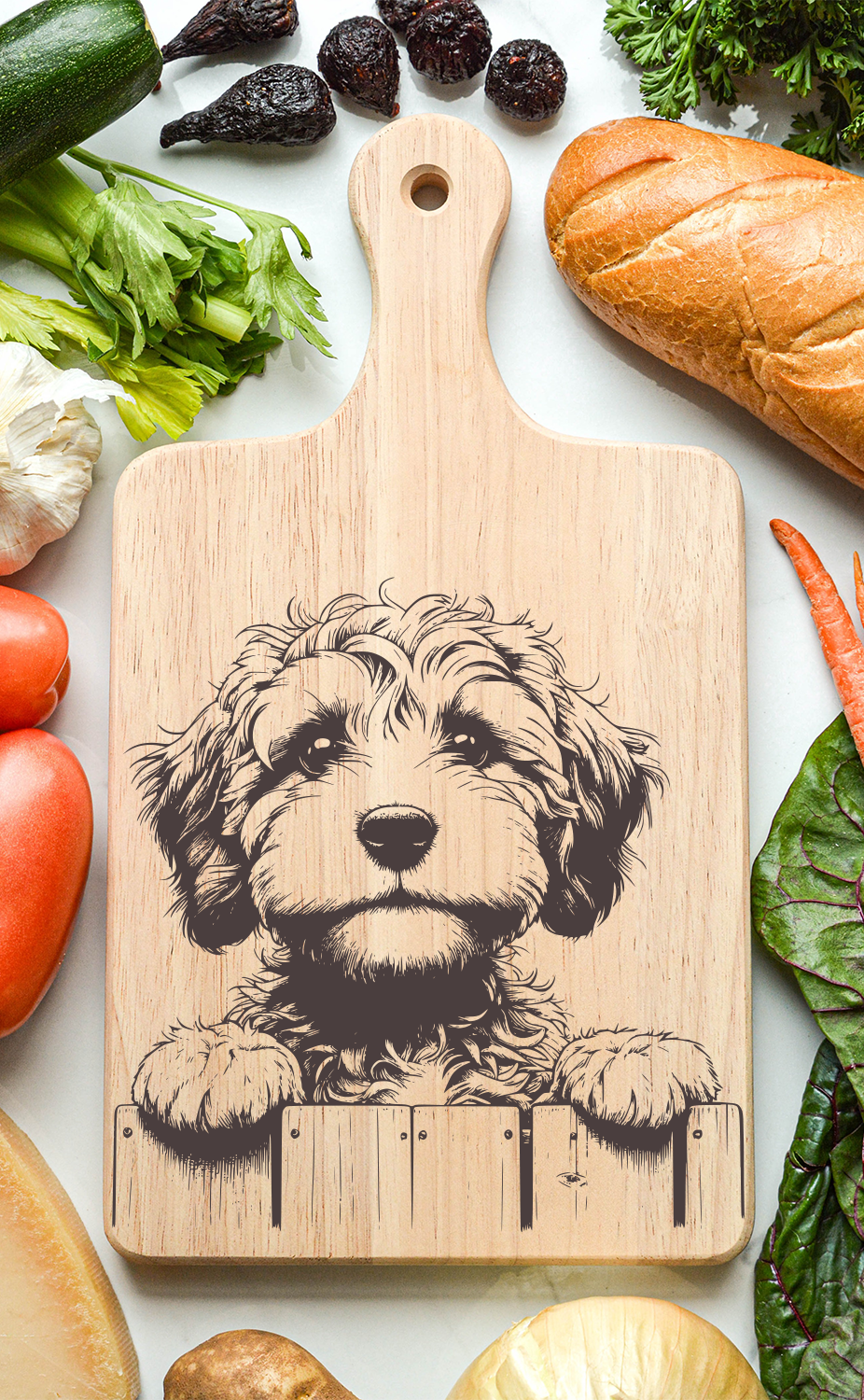 Cockapoo Puppy Cutting Cheese Board