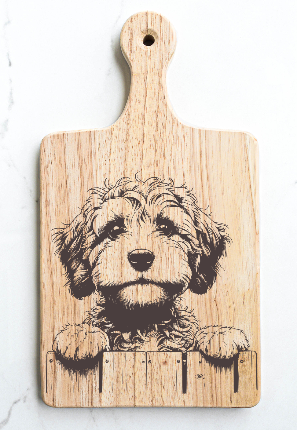 Cockapoo Puppy Cutting Cheese Board