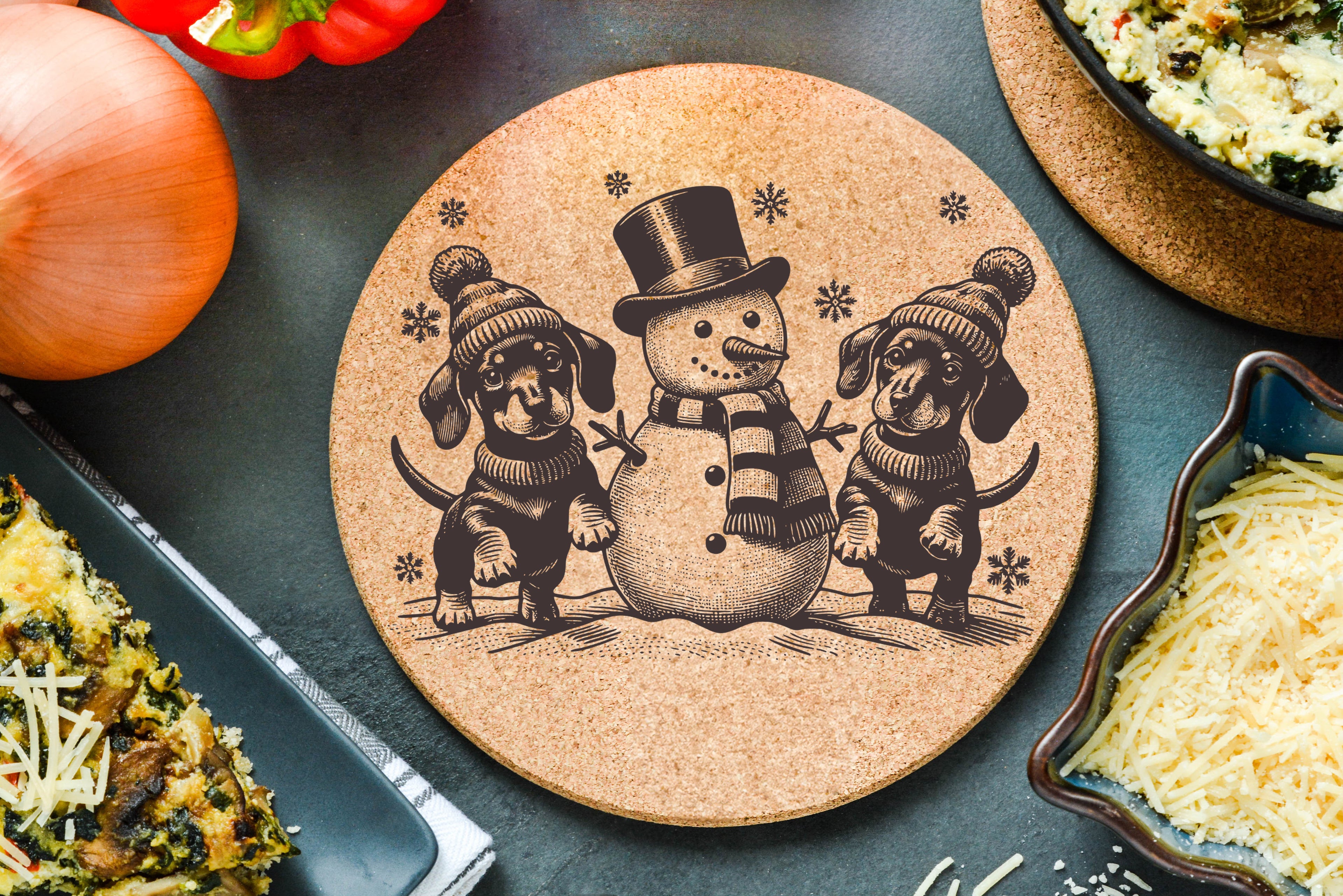 Dachshund Snowman Trivet