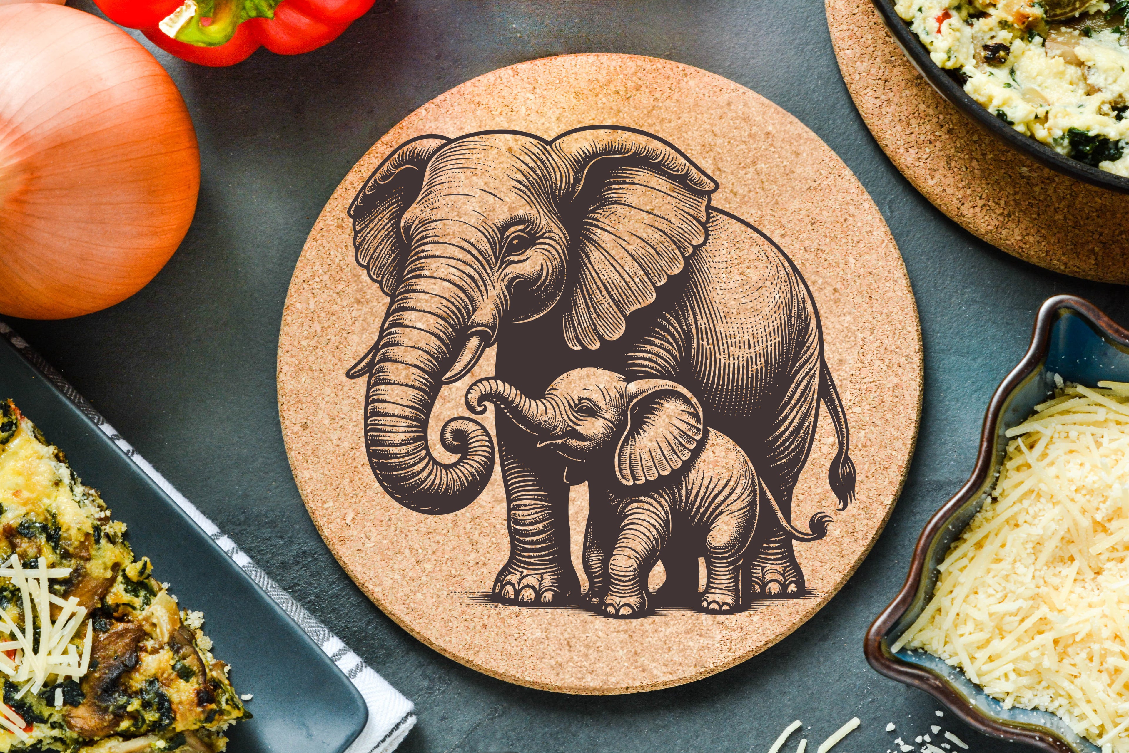 Elephant Mom & Baby Trivet