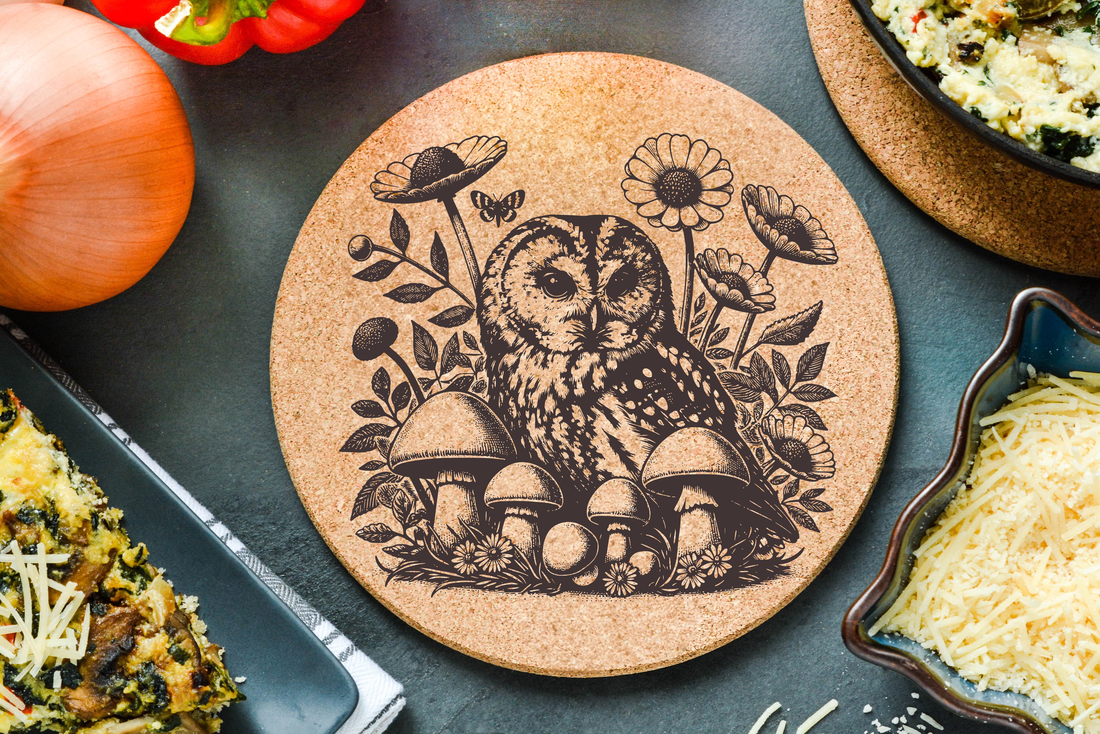 Floral Mushroom Owl Trivet