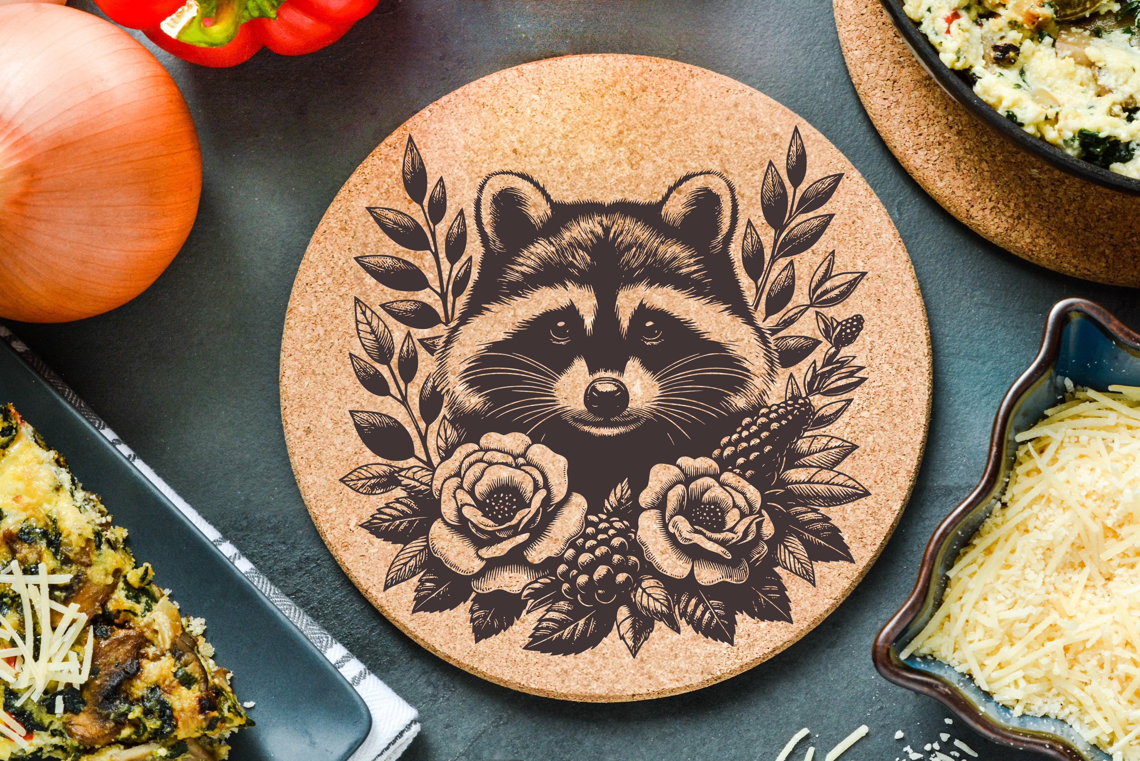 Floral Raccoon Trivet