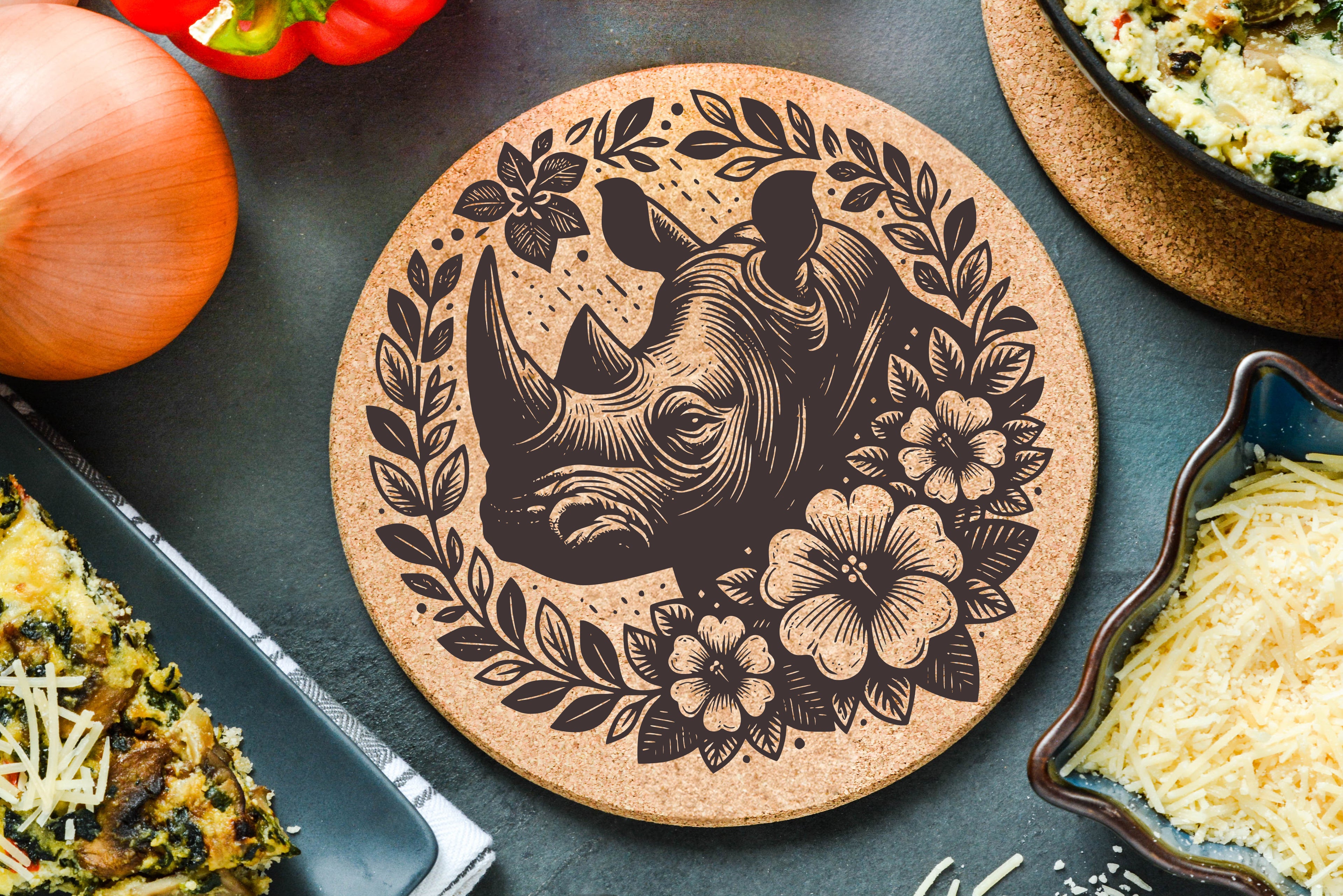 Floral Rhino Trivet